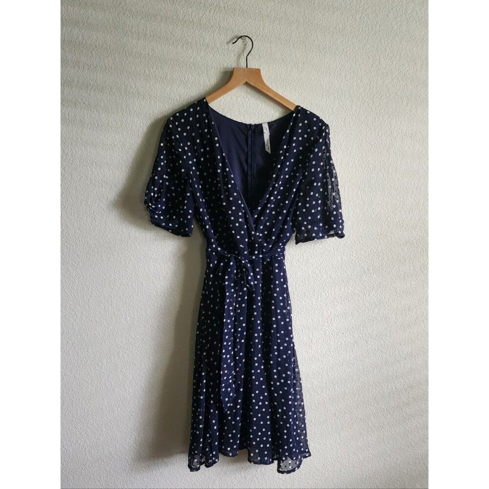 NY Collection Polka Dots Navy Blue Faux Wrap Career Church Dress 1X